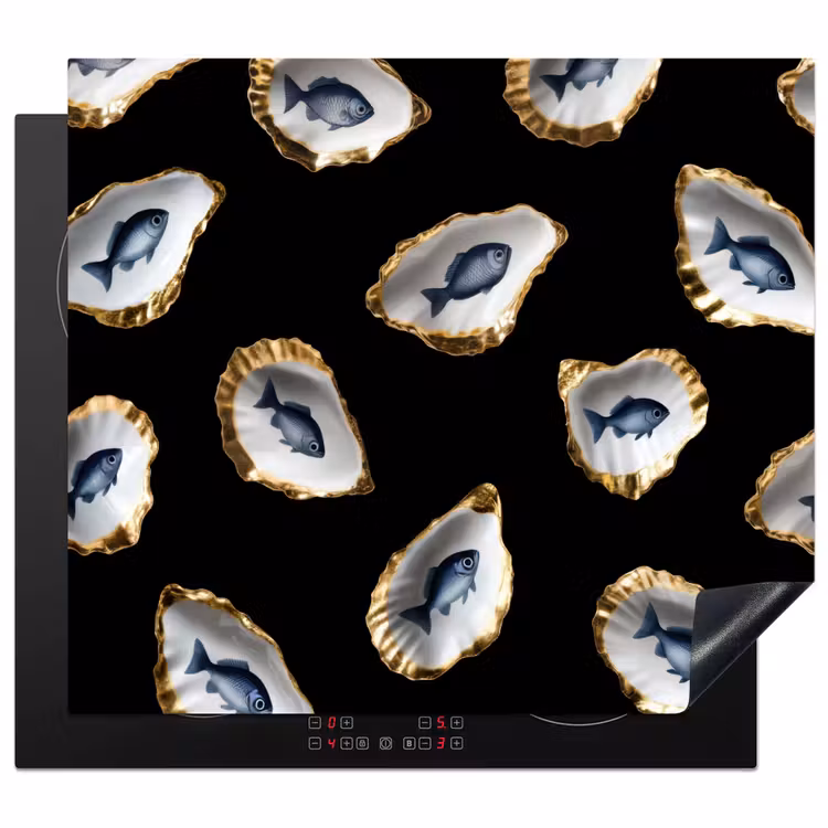 Protezione piano induzione - Ostriche - Pesce - Blu - Oro — 1