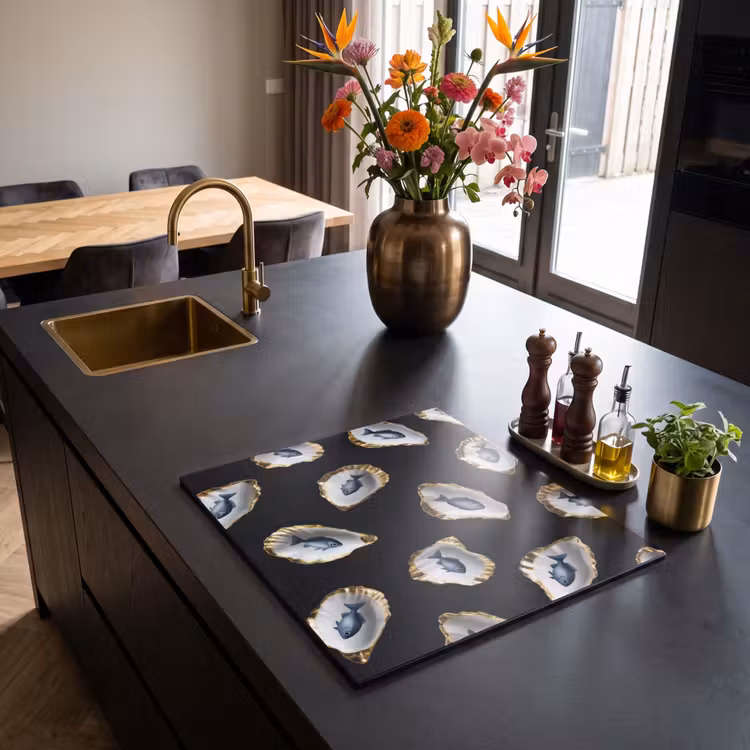 Protezione piano induzione - Ostriche - Pesce - Blu - Oro — 2