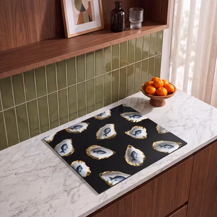 Protezione piano induzione - Ostriche - Pesce - Blu - Oro — 4
