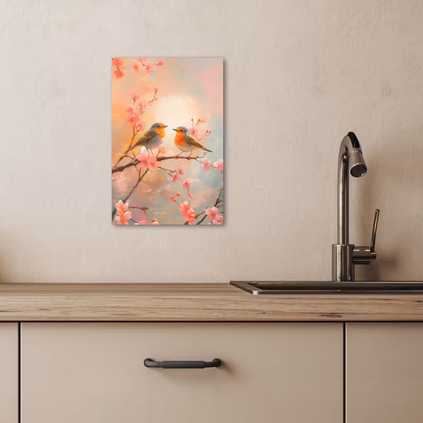 Dipinti su tela - Pettirosso - Ornamentale - Ramo in fiore — 1