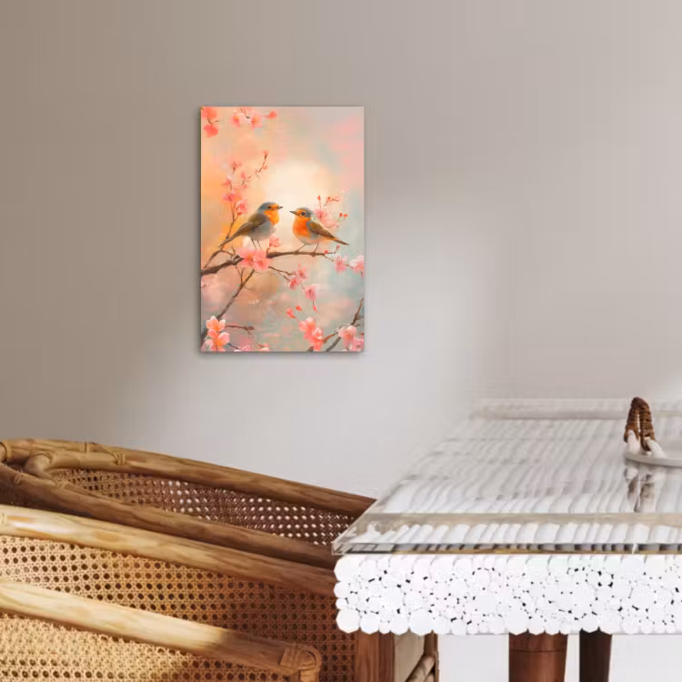 Dipinti su tela - Pettirosso - Ornamentale - Ramo in fiore — 2