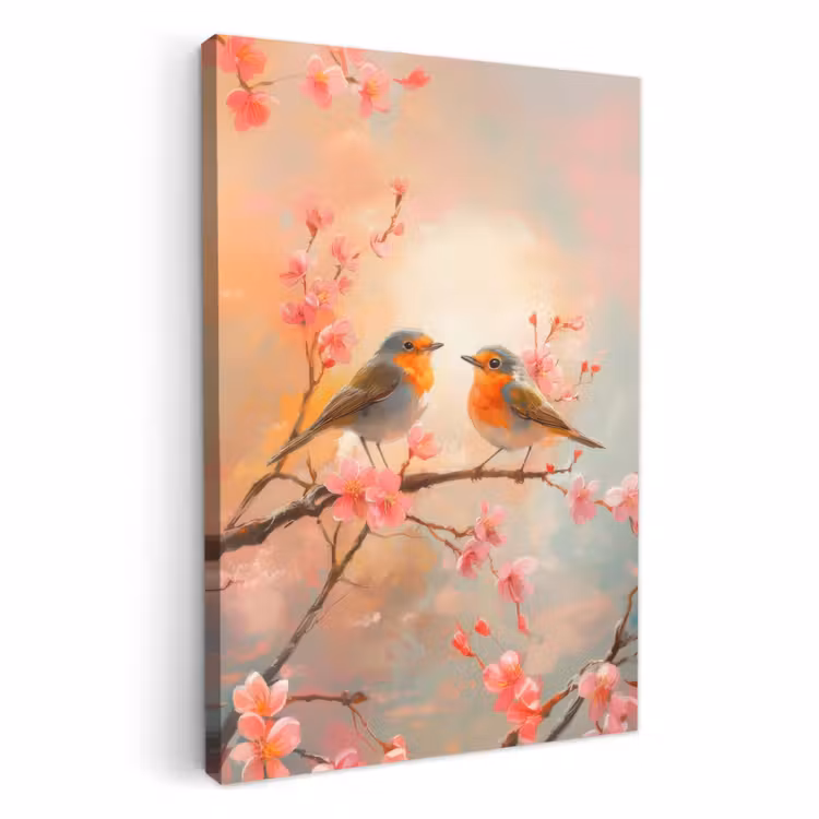 Dipinti su tela - Pettirosso - Ornamentale - Ramo in fiore — 4