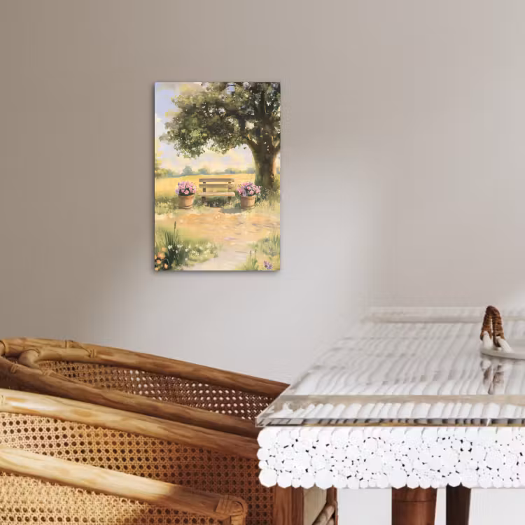 Dipinti su tela - Panchina di legno - Vasi di fiori - Paesaggio — 2