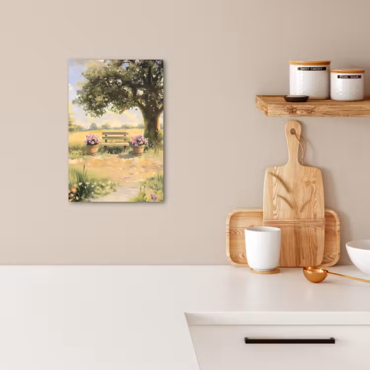 Dipinti su tela - Panchina di legno - Vasi di fiori - Paesaggio — 3
