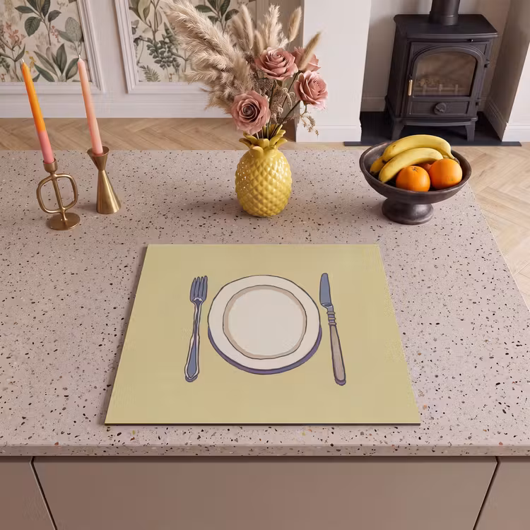 Protezione piano induzione - Illustrazione - Piatto - Posate - Beige — 3