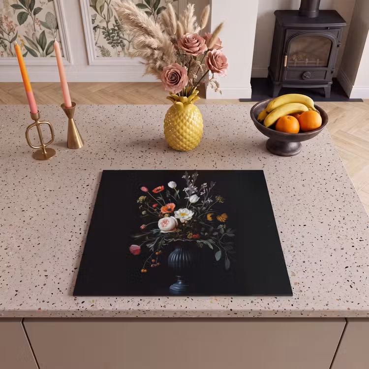 Protezione piano induzione - Composizione floreale - Vaso - Nero — 3
