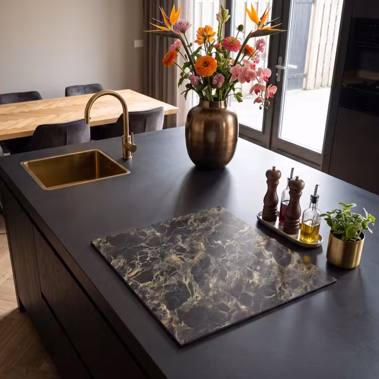 Protezione piano induzione - Cristallo - Oro - Nero - Marmo — 2