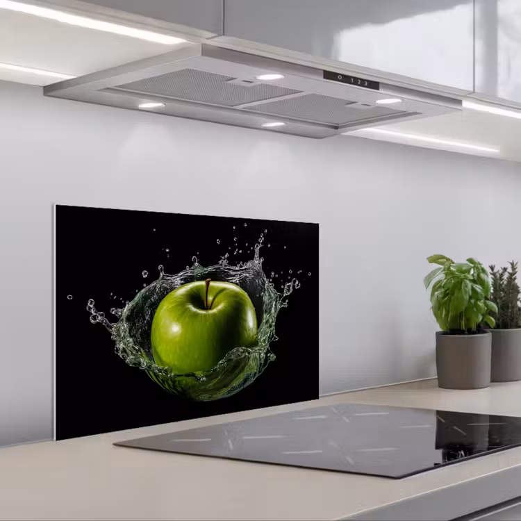 Paraschizzi cucina - Mela - Verde - Frutta - Acqua - Nero — 1
