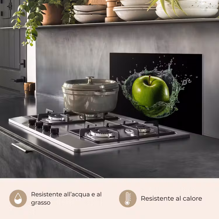 Paraschizzi cucina - Mela - Verde - Frutta - Acqua - Nero — 2
