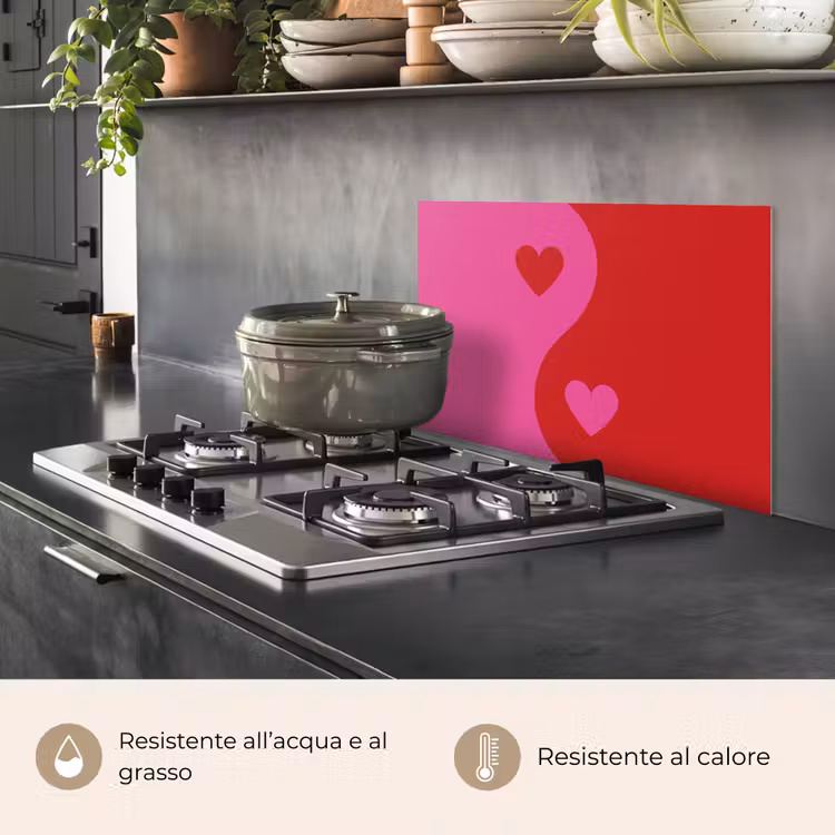 Paraschizzi cucina - Minimalista - Rosso - Rosa - Cuori — 2