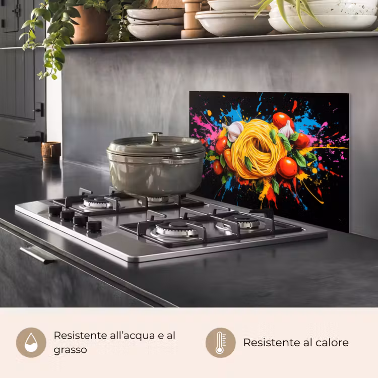 Paraschizzi cucina - Spaghetti - Graffiti - Vernice - Colorato - Cibo - Moderno — 2