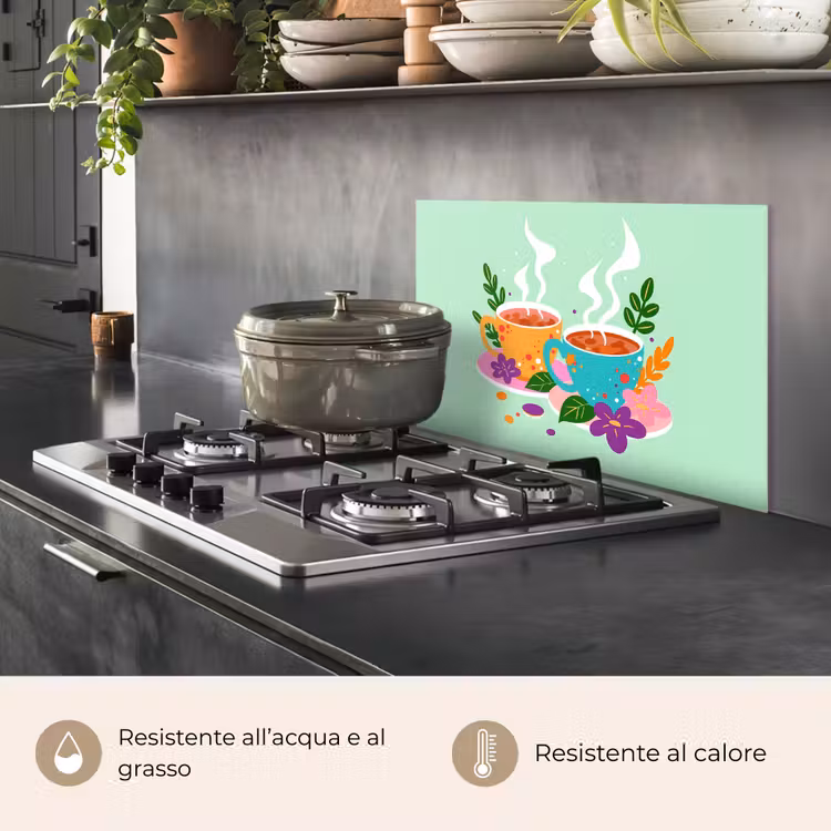 Paraschizzi cucina - Tè - Illustrazione - Tazze - Fiori — 2