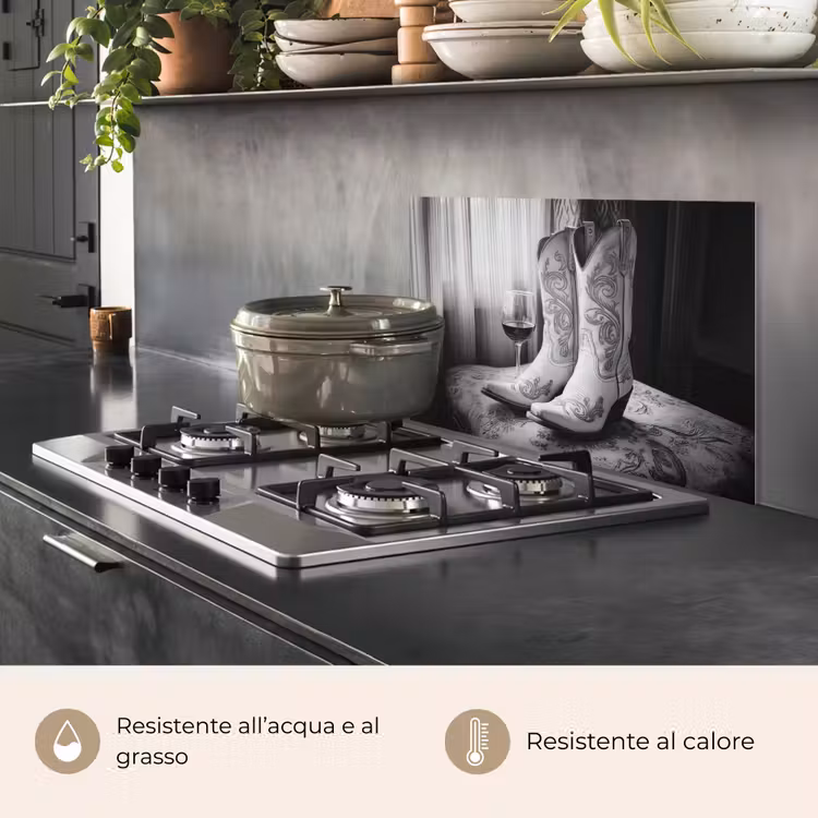 Paraschizzi cucina - Vino - Stivali da cowboy - Luce alla finestra - Bianco — 2