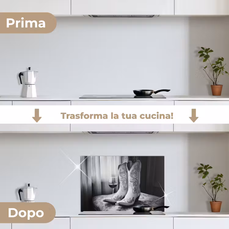 Paraschizzi cucina - Vino - Stivali da cowboy - Luce alla finestra - Bianco — 7