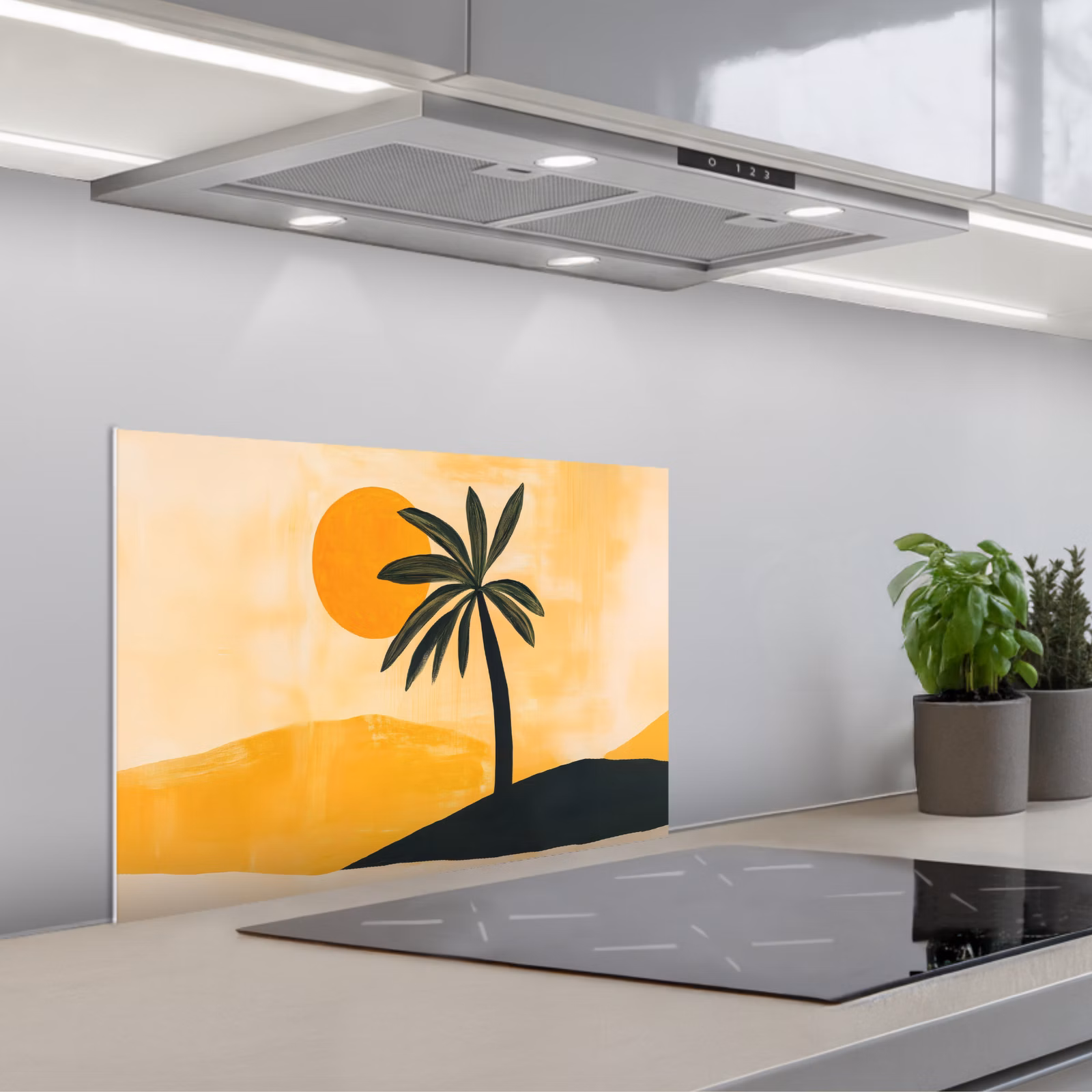Paraschizzi cucina - Illustrazione - Palma - Sole - Colline — 1