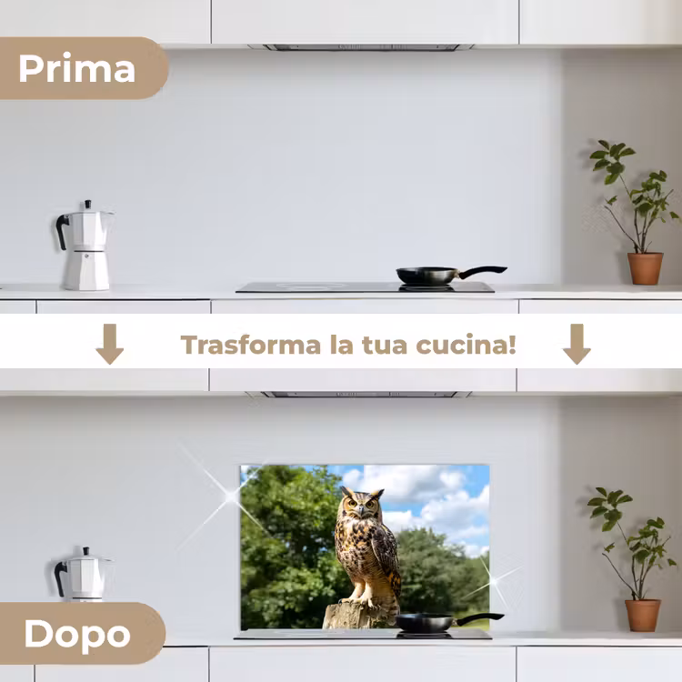 Paraschizzi cucina - Gufo - Tronco d'albero - Foresta - Cielo — 7