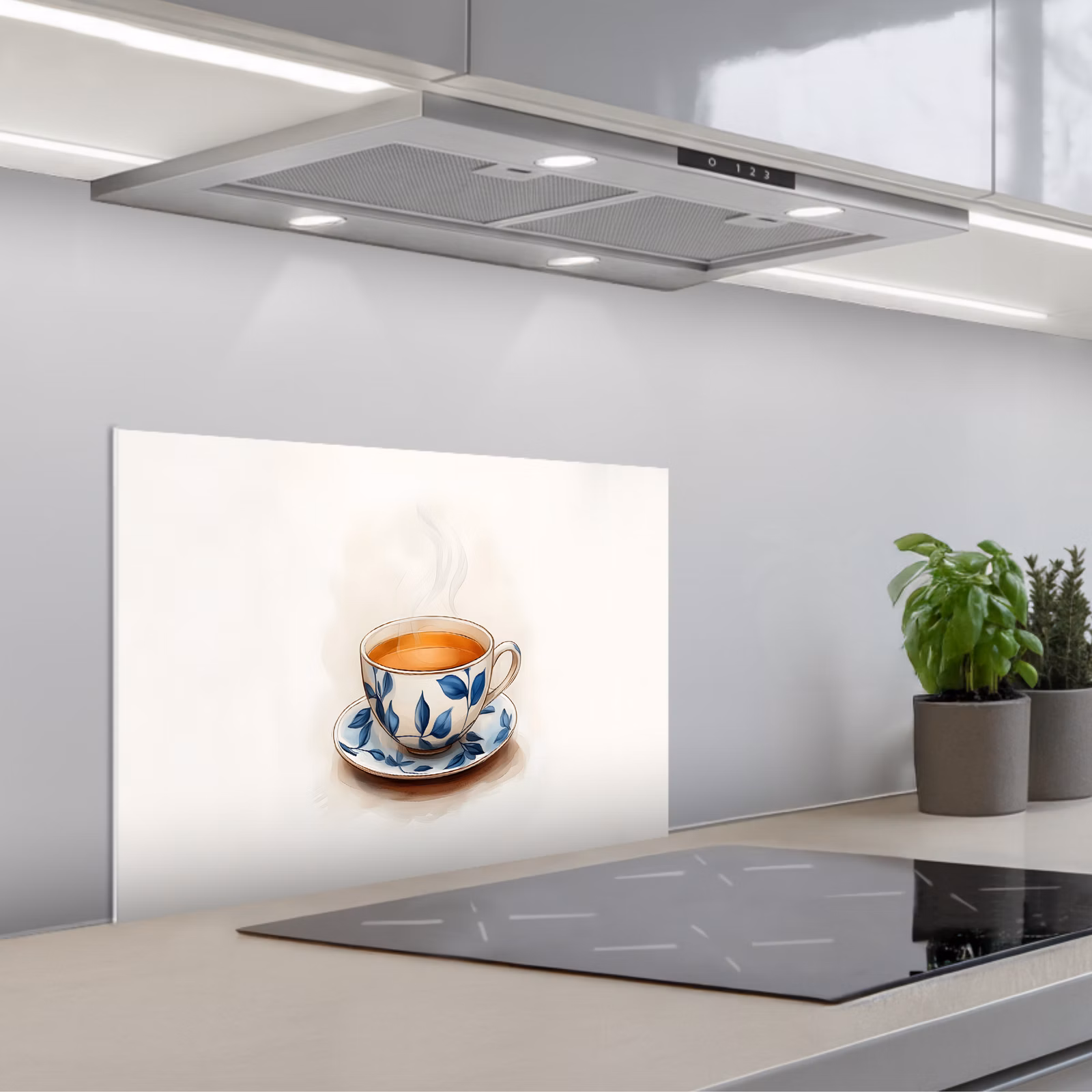 Paraschizzi cucina - Tazza da tè - Foglie - Blu — 1