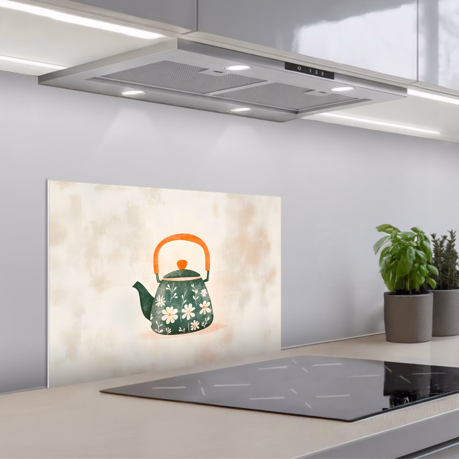 Paraschizzi cucina - Teiera - Verde - Fiori - Arancione — 1