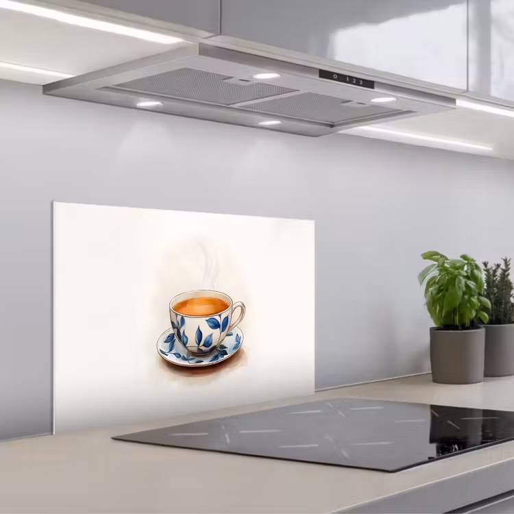 Paraschizzi cucina - Tazza da tè - Foglie - Blu — 1