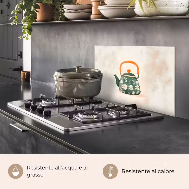 Paraschizzi cucina - Teiera - Verde - Fiori - Arancione — 2