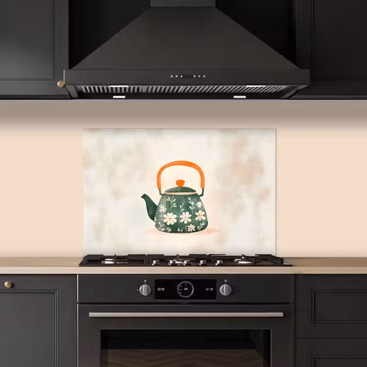 Paraschizzi cucina - Teiera - Verde - Fiori - Arancione — 5