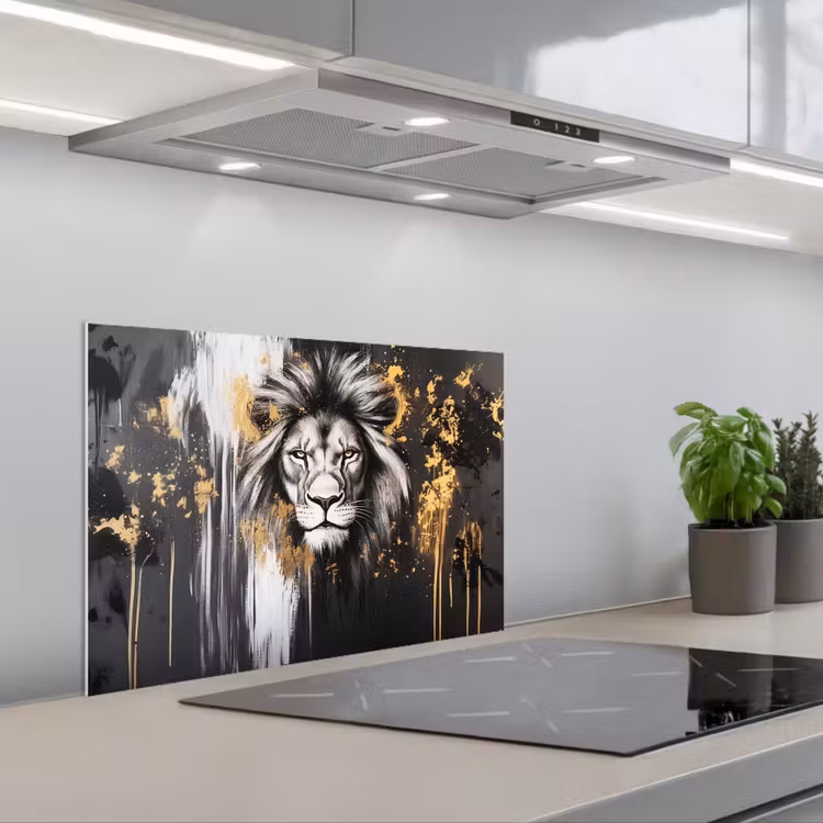 Paraschizzi cucina - Leone - Ritratto - Schizzi di vernice - Grigio — 1