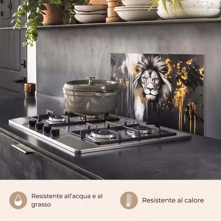 Paraschizzi cucina - Leone - Ritratto - Schizzi di vernice - Grigio — 2