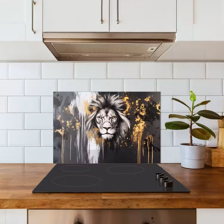 Paraschizzi cucina - Leone - Ritratto - Schizzi di vernice - Grigio — 3