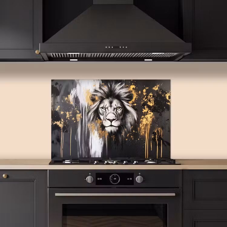 Paraschizzi cucina - Leone - Ritratto - Schizzi di vernice - Grigio — 5