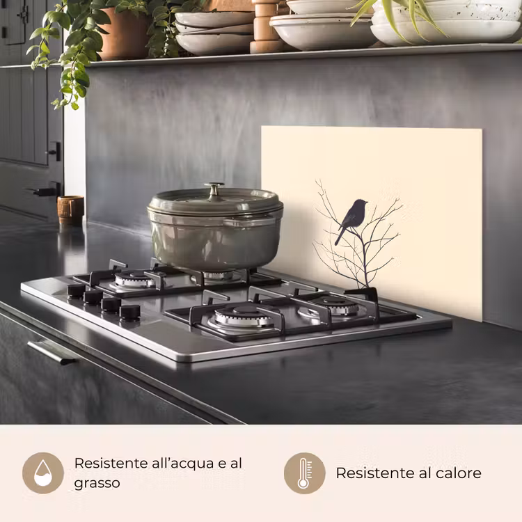 Paraschizzi cucina - Uccello - Nero - Ramo - Minimalista — 2