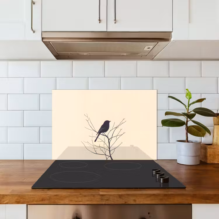 Paraschizzi cucina - Uccello - Nero - Ramo - Minimalista — 3
