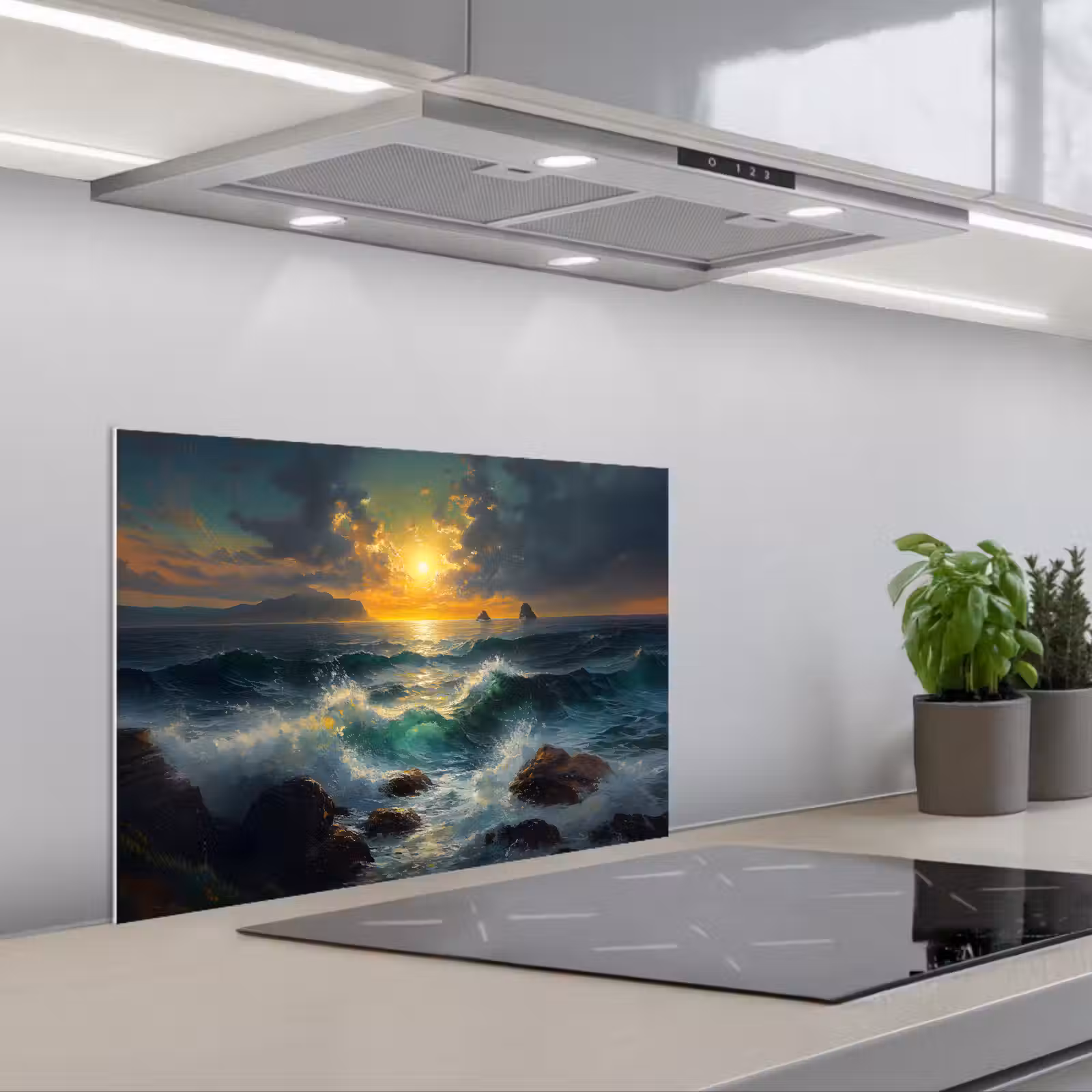 Paraschizzi cucina - Mare - Sole - Onde - Rocce — 1