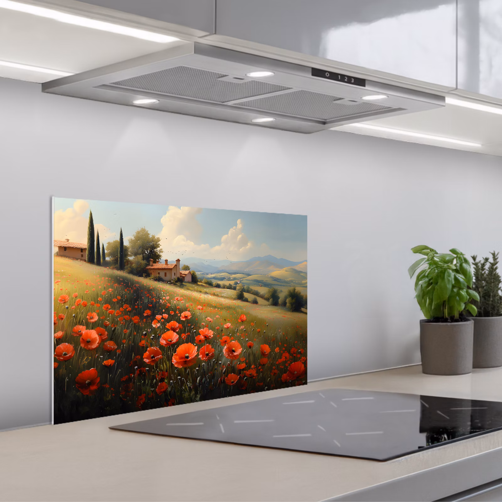 Paraschizzi cucina - Papaveri - Rosso - Colline - Paesaggio — 1