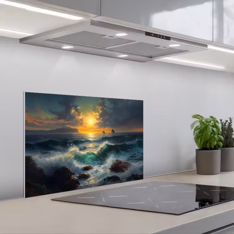 Paraschizzi cucina - Mare - Sole - Onde - Rocce — 1