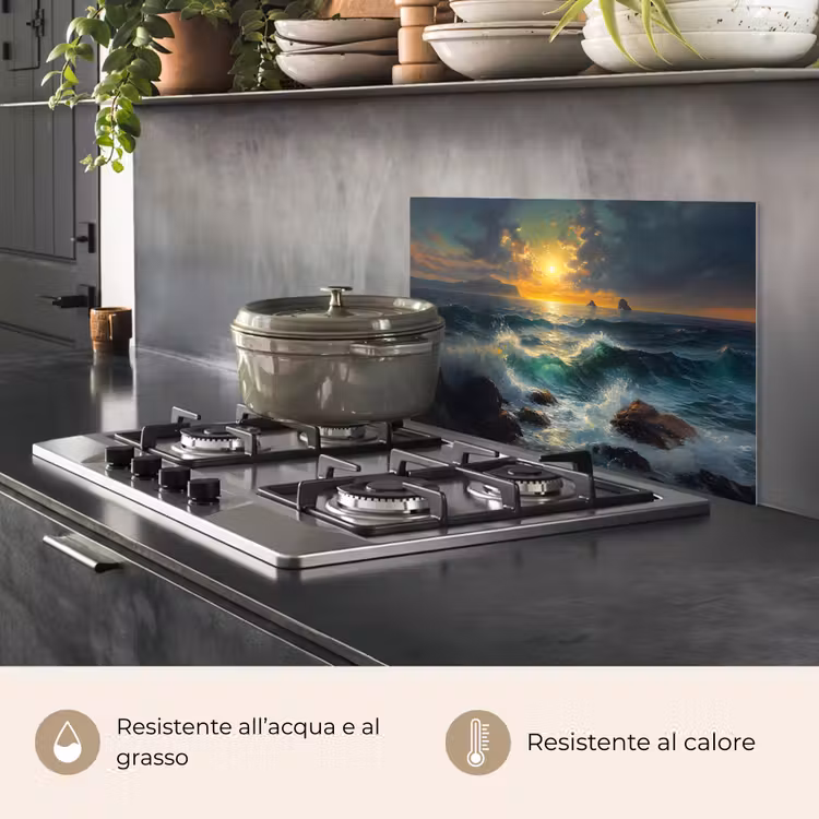 Paraschizzi cucina - Mare - Sole - Onde - Rocce — 2
