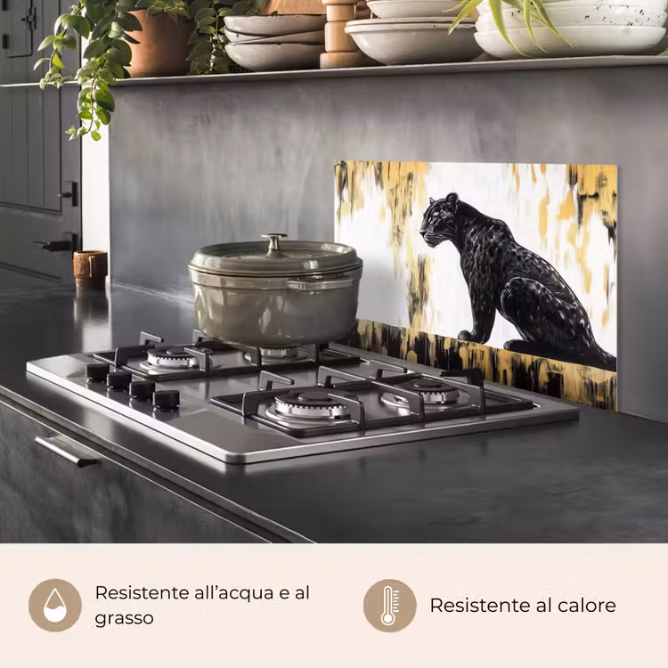 Paraschizzi cucina - Pantera - Nero - Astratto - Oro — 2