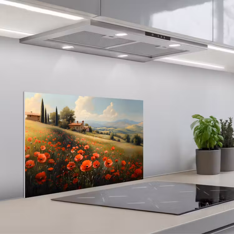 Paraschizzi cucina - Papaveri - Rosso - Colline - Paesaggio — 1