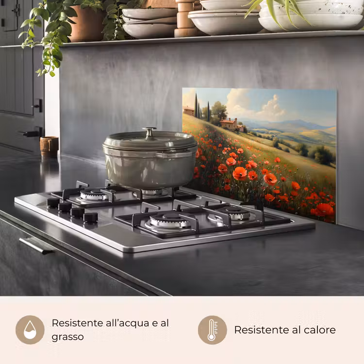 Paraschizzi cucina - Papaveri - Rosso - Colline - Paesaggio — 2