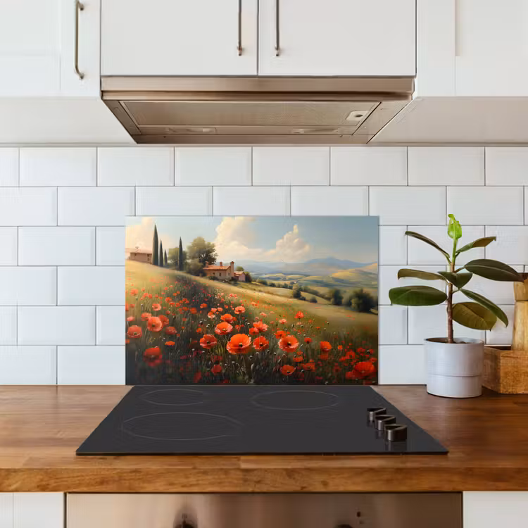 Paraschizzi cucina - Papaveri - Rosso - Colline - Paesaggio — 3