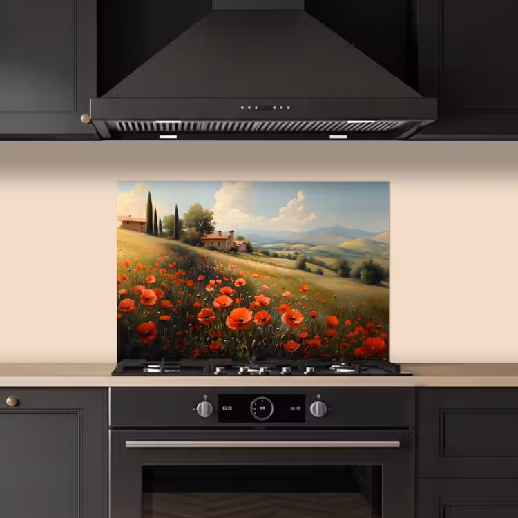 Paraschizzi cucina - Papaveri - Rosso - Colline - Paesaggio — 5