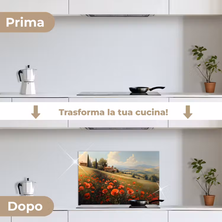 Paraschizzi cucina - Papaveri - Rosso - Colline - Paesaggio — 7