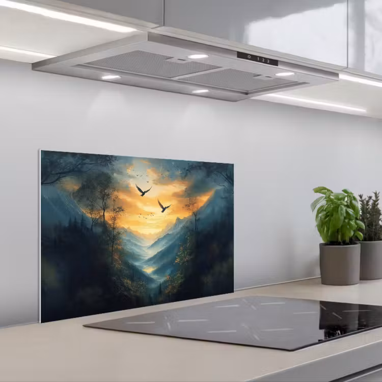 Paraschizzi cucina - Uccelli - Sole - Alberi - Verde — 1