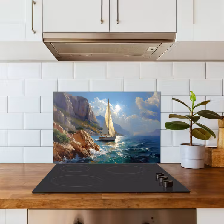 Paraschizzi cucina - Veliero - Mare - Rocce - Nuvole — 3