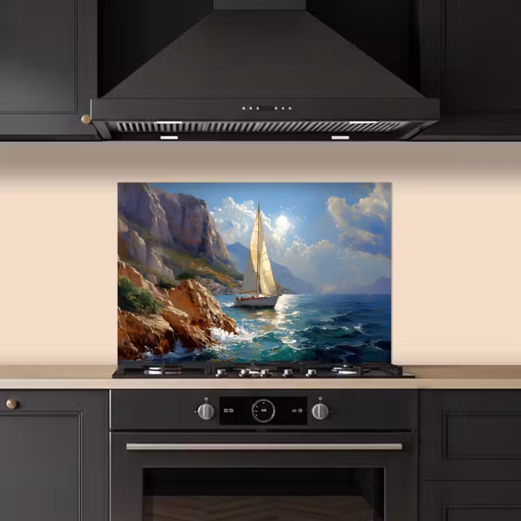 Paraschizzi cucina - Veliero - Mare - Rocce - Nuvole — 5