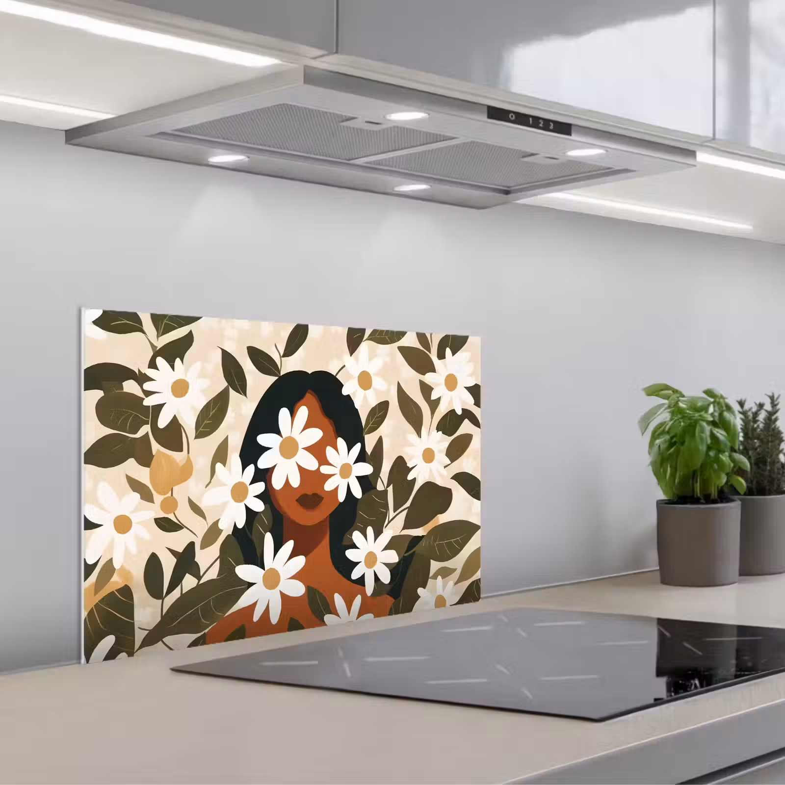 Paraschizzi cucina - Illustrazione - Donna - Margherite - Bianco — 1
