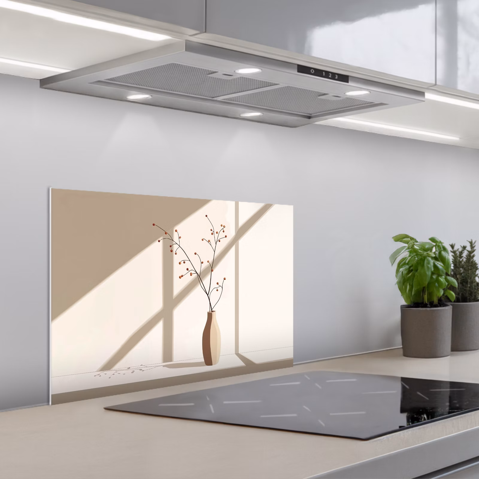 Paraschizzi cucina - Vaso - Rami - Bacche - Minimalista — 1