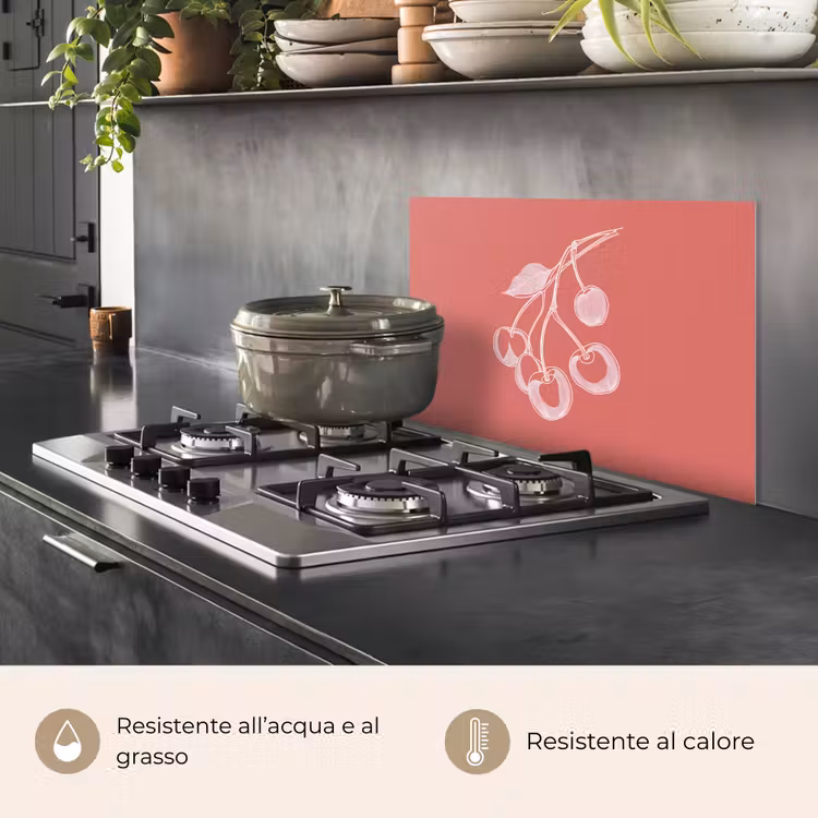 Paraschizzi cucina - Illustrazione della linea - Ciliegio - Ramo - Bianco — 2