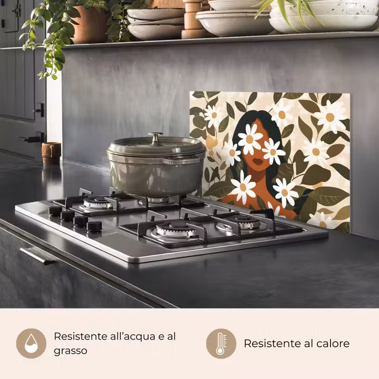 Paraschizzi cucina - Illustrazione - Donna - Margherite - Bianco — 2
