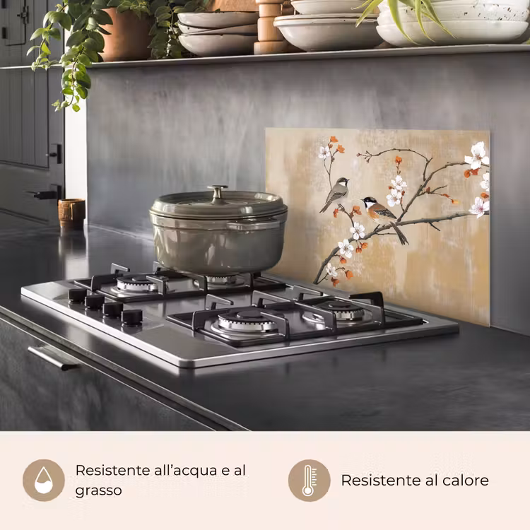 Paraschizzi cucina - Uccelli - Ramo di fiori - Arancione — 2