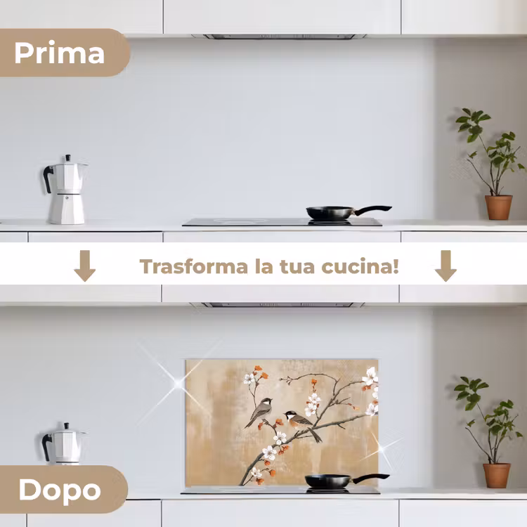 Paraschizzi cucina - Uccelli - Ramo di fiori - Arancione — 7